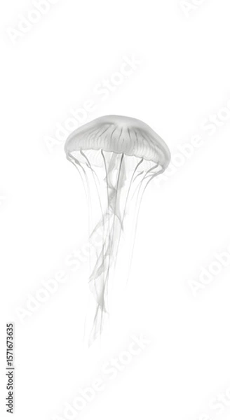 Fototapeta A mesmerizing and ethereal image of a translucent moon jellyfish pulsating with serene grace through the water on isolated transparent background.