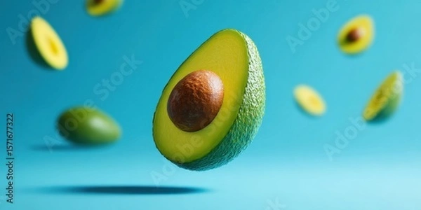 Obraz green avocado on a blue background