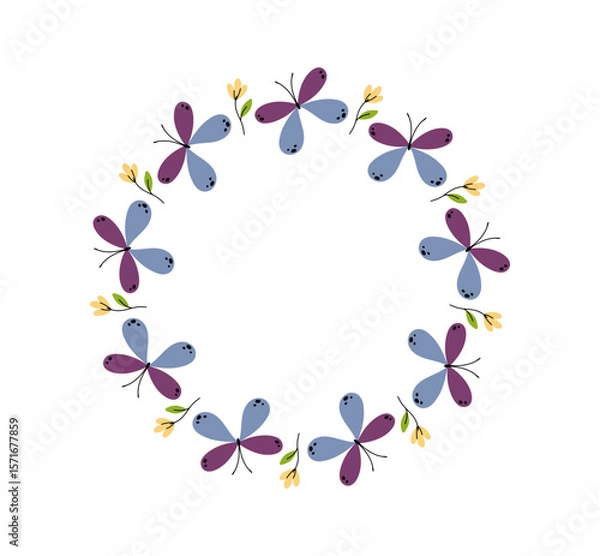 Fototapeta Butterfly and flower.Round frame. Vector