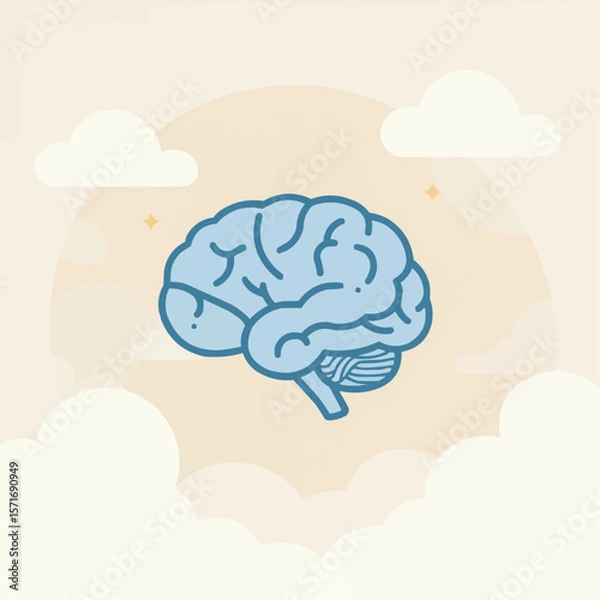 Fototapeta Brain illustration in soft colors with clouds in a calming background  