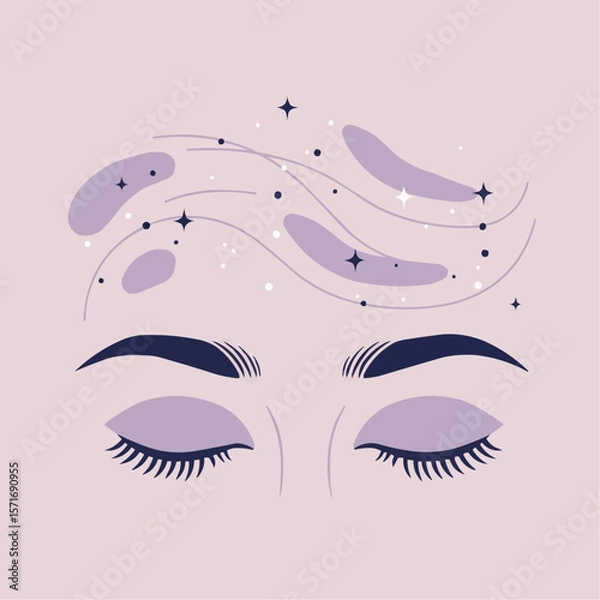 Fototapeta Abstract illustration of closed eyes with cosmic design elements  