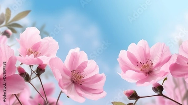 Obraz Pink cherry and magnolia blossoms burst forth in a vibrant display of spring's beauty, their delicate petals adorning the branches