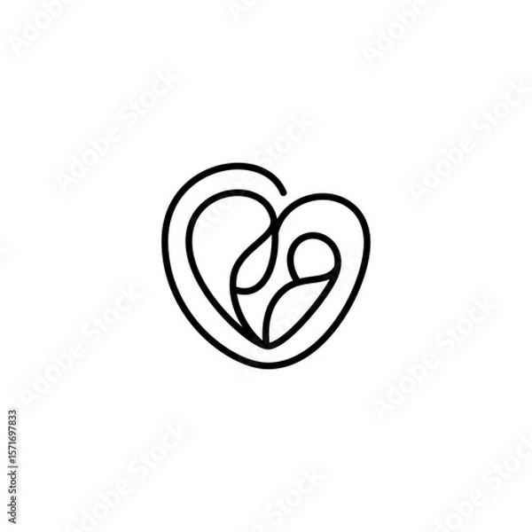 Fototapeta abstract breastfeeding mother logo with love symbol in line art design style
