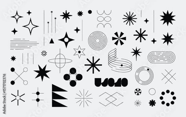 Fototapeta Retro-Futuristic Y2K Vector Shape Set Featuring Abstract Icons, Globes, Stars, Grids, and Tech-Inspired Design Elements for Posters, Digital Art, Fashion Graphics, and Streetwear

