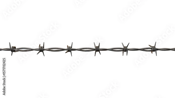 Fototapeta transparent background highlights sharp metal of barbed wire fence, evoking security and restriction within the minimalist composition.