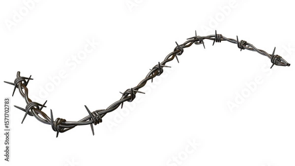Fototapeta A strand of rusty barbed wire curves across a transparent background offering a stark and edgy design element with transparent availability.