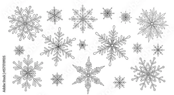 Obraz Vintage sketch doodle collection of snowflakes for winter and Christmas design on white background
