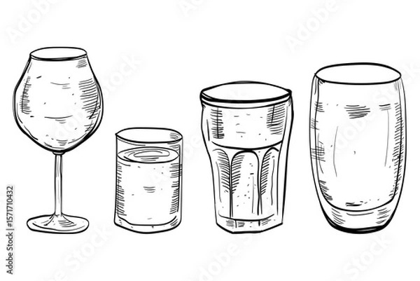 Fototapeta set with glasses of drink and champagne glasses. vector