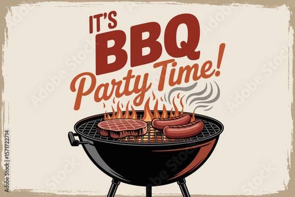 Fototapeta BBQ Party Time: A flavorful BBQ scene, featuring a classic grill laden with sizzling food, igniting a sense of community and delicious enjoyment.
