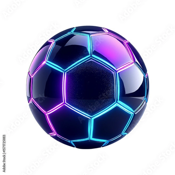 Fototapeta Glowing Futuristic Soccer Ball cyberpunk neon