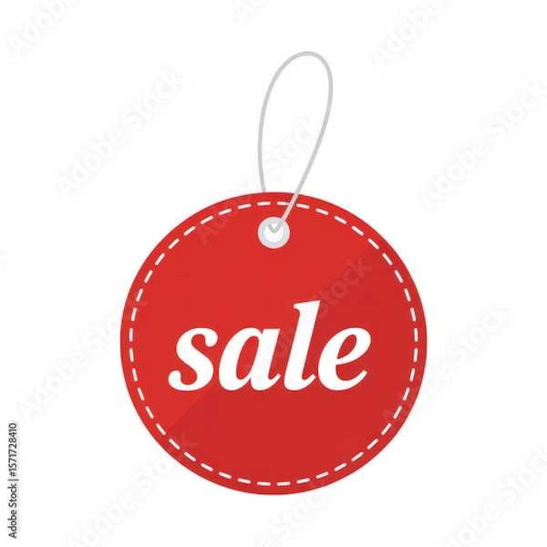 Fototapeta Red circular sale tag with white string isolated on transparent background