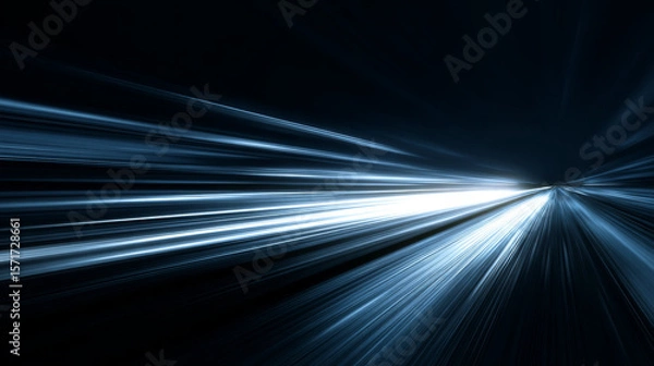 Fototapeta Modern abstract high-speed movement. Dynamic motion light trails on dark blue background. Futuristic, technology pattern for banner or poster design background concept.