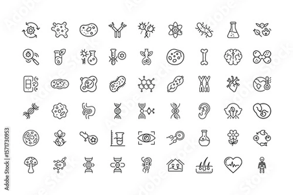 Fototapeta Collection of Science and Biology Line Icons Representing Diverse Scientific Fields