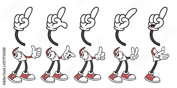Fototapeta Collection of cartoon character arms and legs in classic animation style silhouette isolated on white background