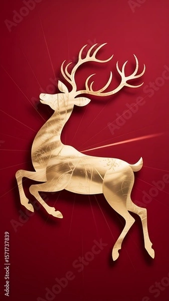Fototapeta Golden deer leaping against red background image