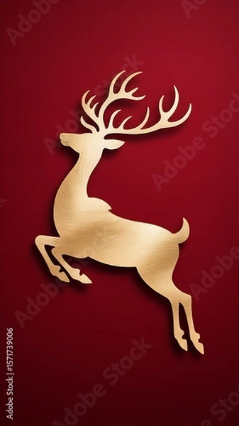Fototapeta Golden reindeer leaping on red background image