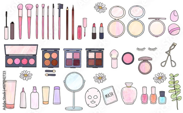 Obraz メイク道具のセットイラスト