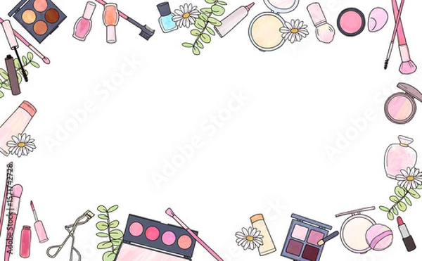 Obraz コスメと花のフレームイラスト