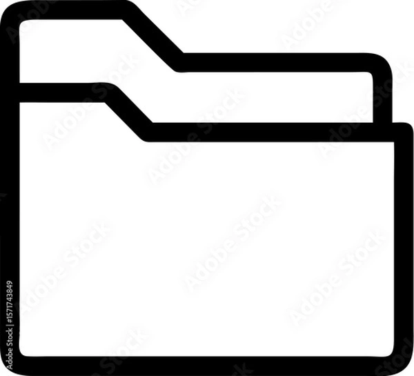 Fototapeta A single isolated black stroke line icon of a file folder, representing file storage or organization, clean UI line art, white background.

