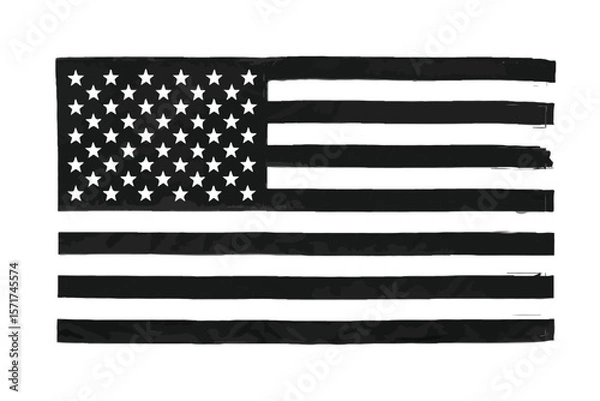 Fototapeta American Flag Black and White Vector Isolated with Transparent Background for Memorial Day, Graphic Design, Military Projects, Patriotic Themes, Print Media, and Web Use

