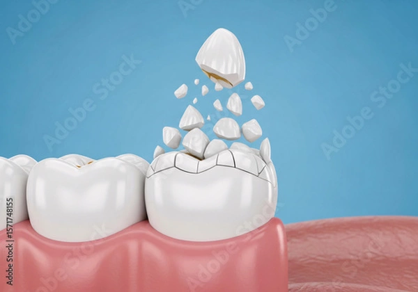Fototapeta A Crumbling Tooth Representing Tooth Decay and Dental Health Problems