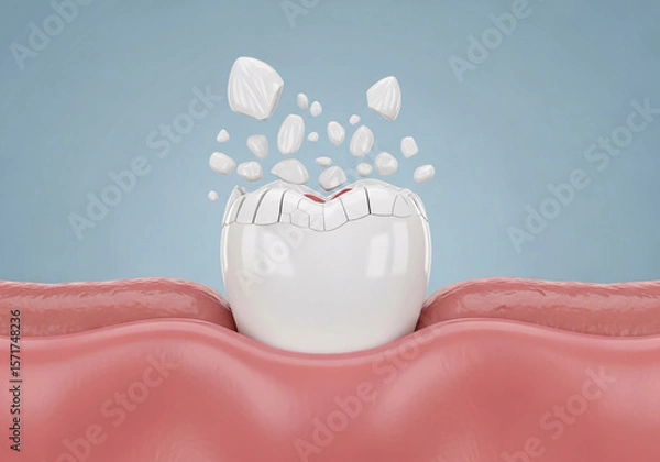 Fototapeta A Crumbling Tooth Representing Tooth Decay and Dental Health Problems