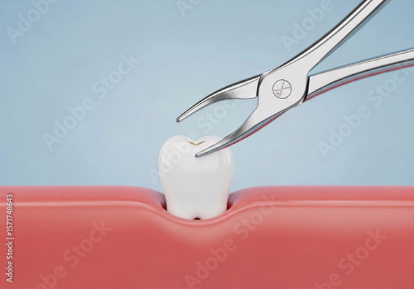 Fototapeta The Process of Tooth Extraction with Dental Forceps, a 3D Health Concept