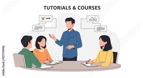 Fototapeta Instructor Teaching Group Of Students In Interactive Class Or Workshop Session