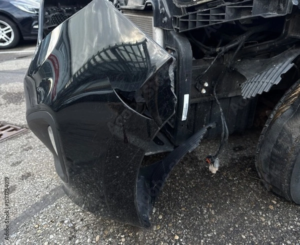 Obraz Black car with a smashed front end