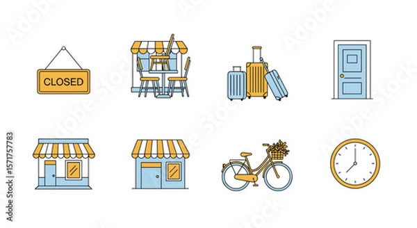 Obraz Vector illustration of shop closed travel bicycle and other objects