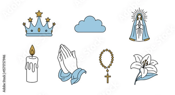 Obraz Catholic symbols religious icons vector illustration set design