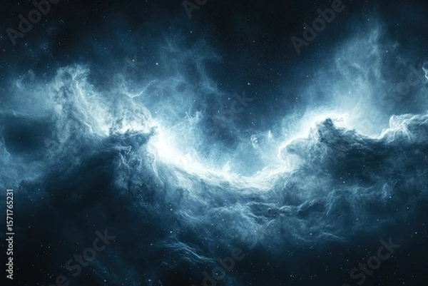 Fototapeta A captivating view of a celestial nebula with glowing clouds of cosmic gas and scattered stars.