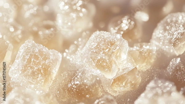 Fototapeta Sugar Crystals Beige and golden sugar macro texture in natural light