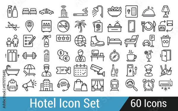 Fototapeta Comprehensive hotel services and amenities line art icon set