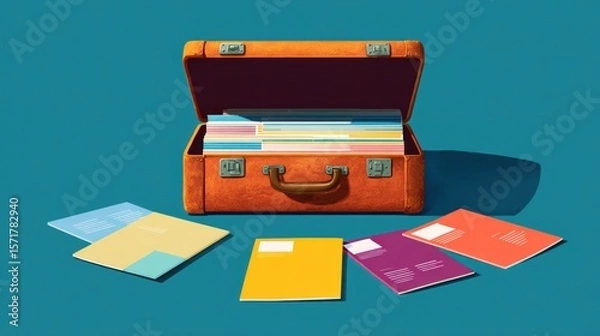 Obraz Open vintage suitcase filled with documents