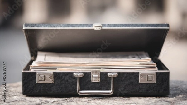 Fototapeta Open briefcase with papers