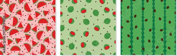 Fototapeta Watermelon seamless pattern. Vector seamless watermelon slices and seed background for kids, textile, fabric print and decoration.