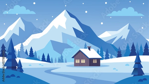 Obraz Winter wonderland with snowy mountains as a simple vector illustration.