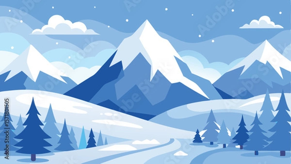 Obraz Winter wonderland with snowy mountains as a simple vector illustration.