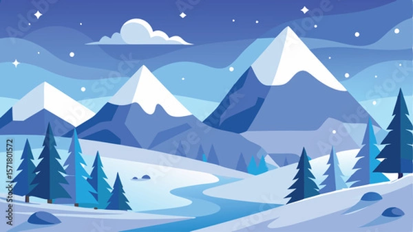 Obraz Winter wonderland with snowy mountains as a simple vector illustration.