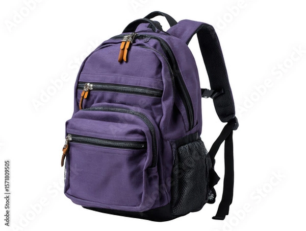 Fototapeta A practical purple canvas backpack for everyday use isolated on transparent background
