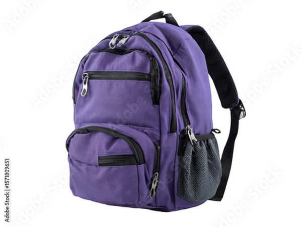 Fototapeta A stylish purple backpack with textured fabric isolated on transparent background