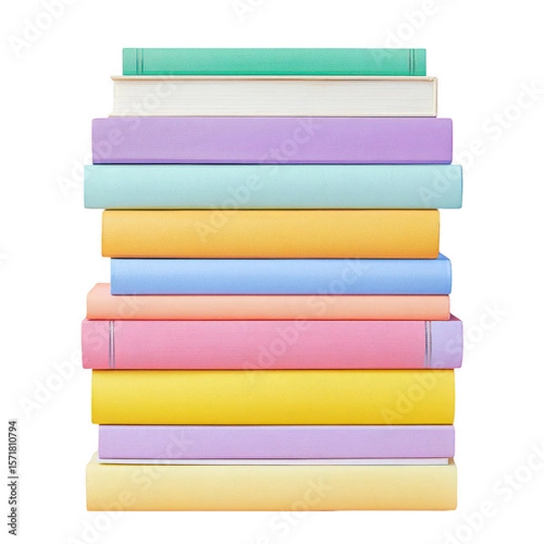 Fototapeta A vibrant stack of pastelcolored books is neatly arranged isolated on transparent background