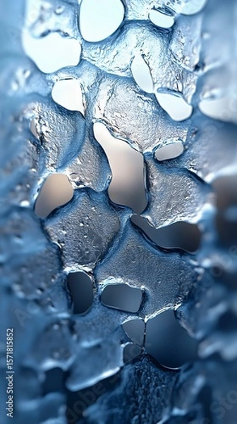 Obraz Abstract close-up of textured ice with illuminated reflections, showcasing unique patterns and shapes, perfect for backgrounds and designs.