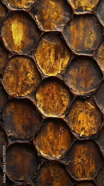 Fototapeta Close-up view of honeycomb patterns showing intricate details and textures in rich golden-brown hues, symbolizing nature's craftsmanship and sweetness.