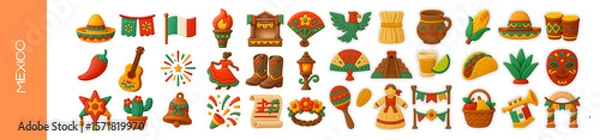 Obraz Colorful icon set representing Mexico Independence Day celebration  