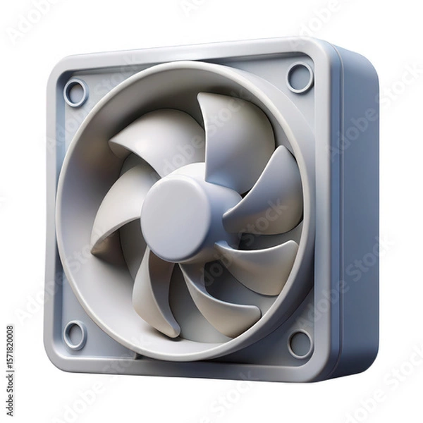 Fototapeta A clean white computer cooling fan with curved blades isolated on transparent background