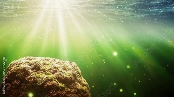 Fototapeta World Environment Day, Underwater Scene with Sunlight Filtering Through Water Surface and