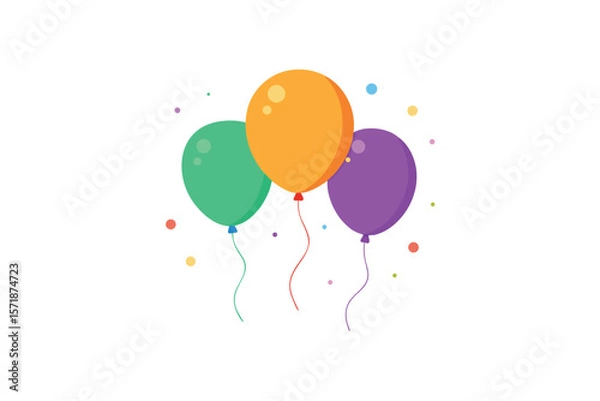 Fototapeta Colorful Balloons And Confetti Border With Subtle Shadow