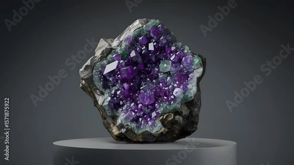 Obraz Stunning natural amethyst geode with sparkling purple crystals and green accents
